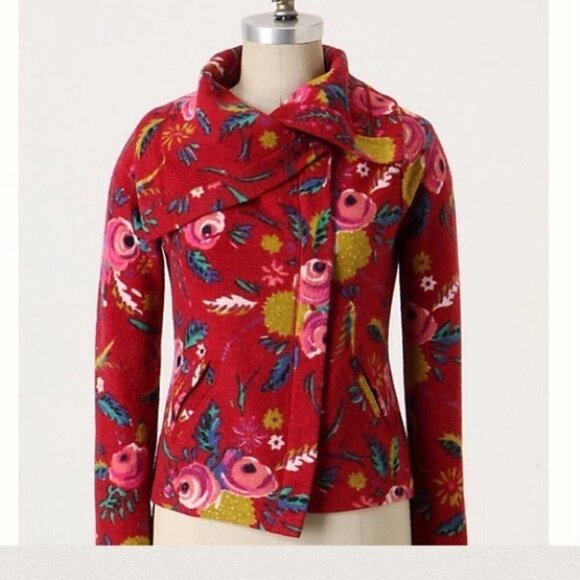 Anthropologie Sparrow Boho Floral Merino Wool Tea House Cardi Jacket, Size XS - Picture 12 of 12